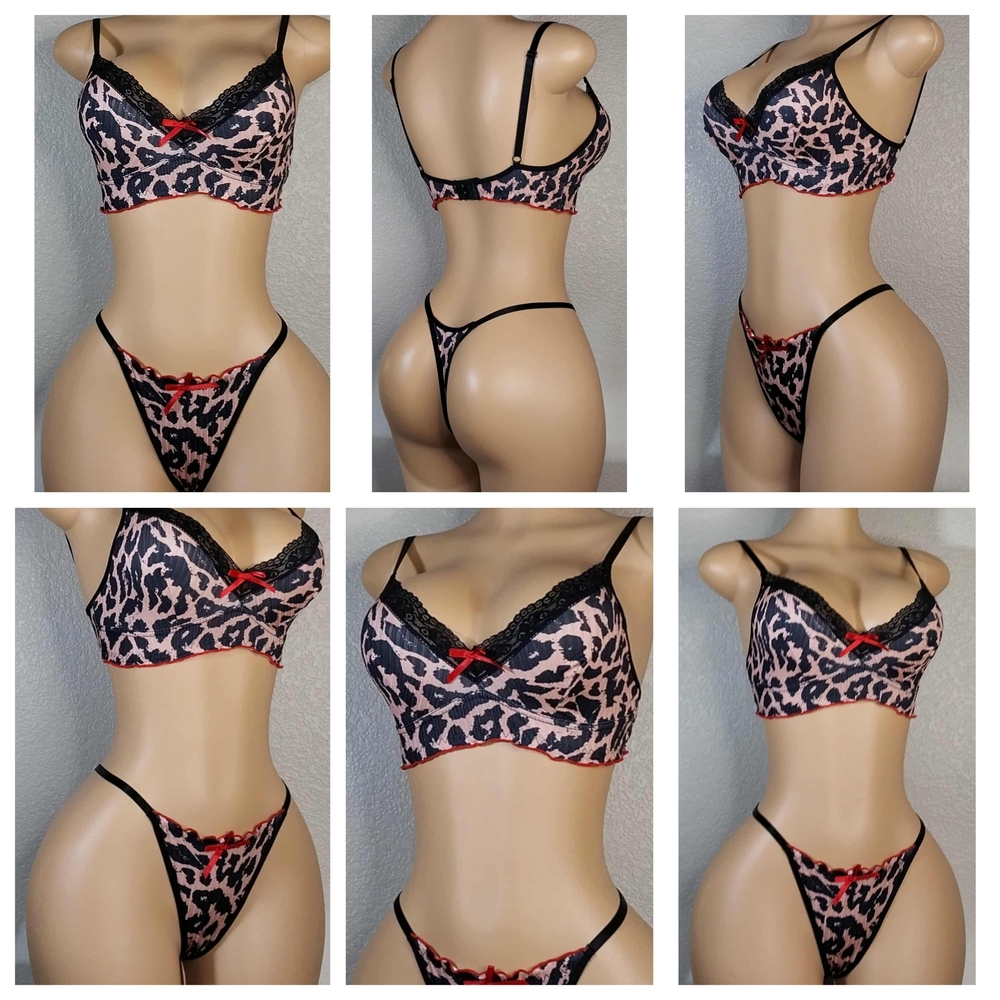 Leopard Print Lingerie Set with Red Accents